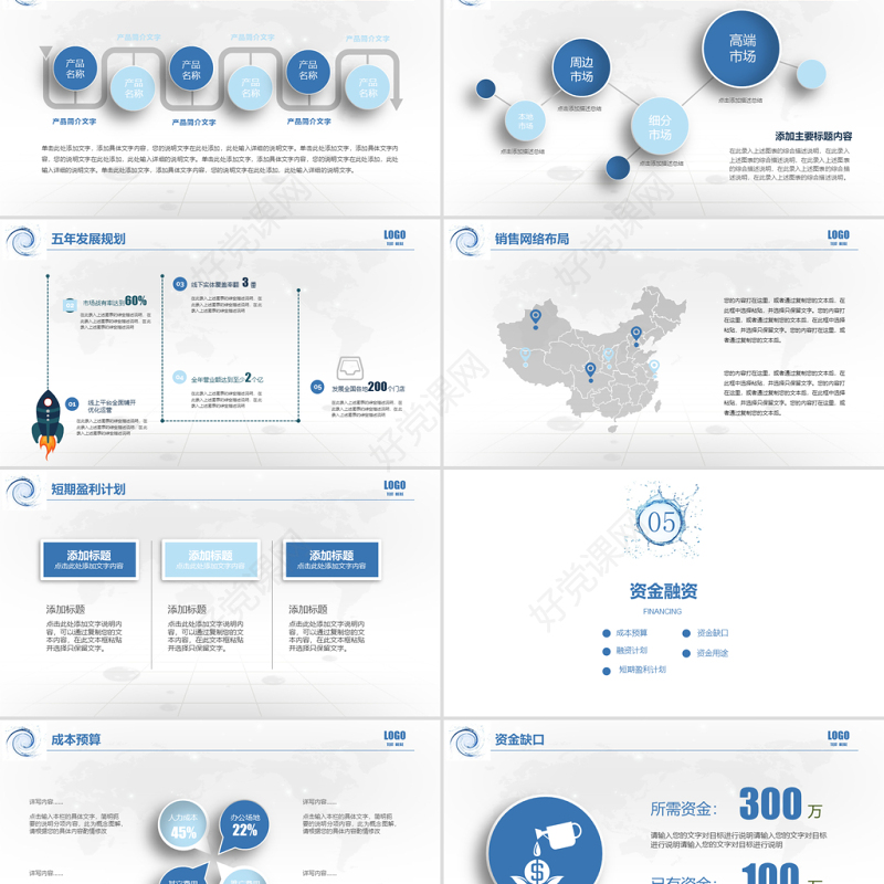 冰爽水元素商业创业策划书计划书PPT模板