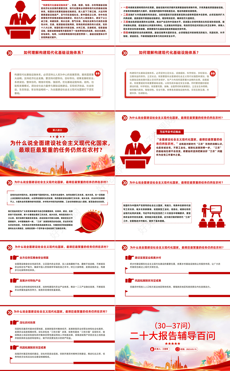 2023大会报告辅导百问（第30—37问）关于中国式现代化PPT大气精美风党员干部学习教育专题党课课件模板