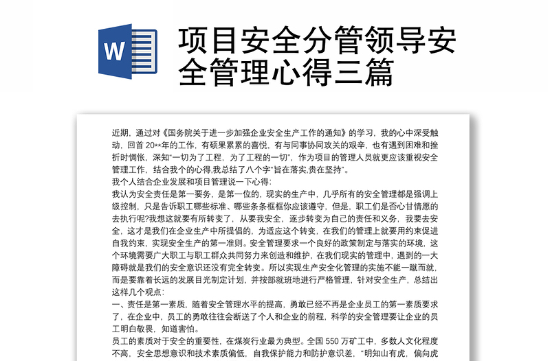 项目安全分管领导安全管理心得三篇