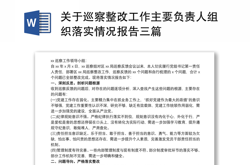 关于巡察整改工作主要负责人组织落实情况报告三篇