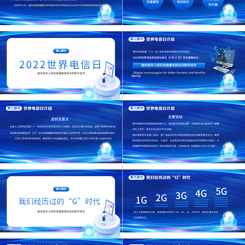 蓝色大气简约风5.17国家电信日介绍PPT