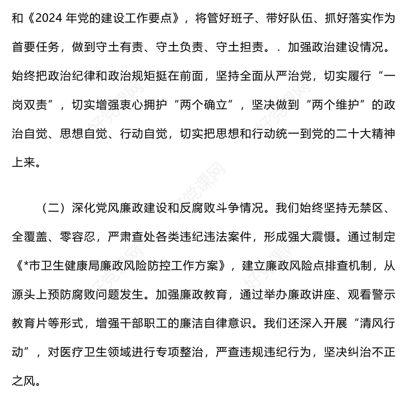 2024年度全面从严治党述责述廉报告范文模板