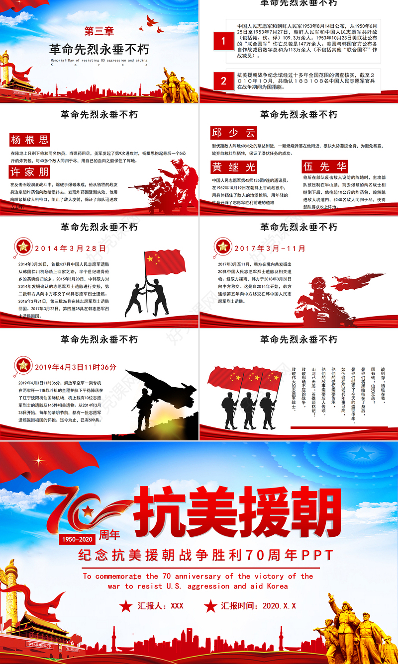 大气红色纪念抗美援朝胜利70周年PPT课件.