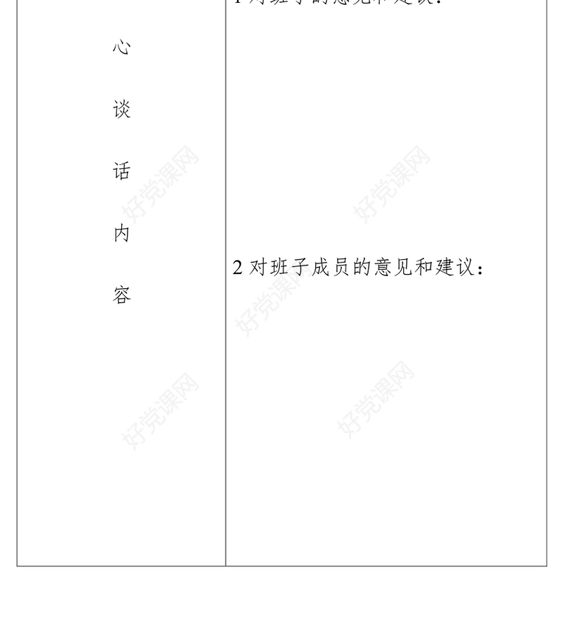 2021【民主生活会】民主生活会谈心谈话记录表