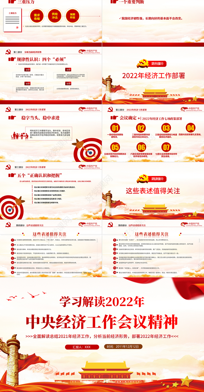 中央经济工作会议精神PPT红色大气2022年中国经济工作重点内容解读党课课件下载