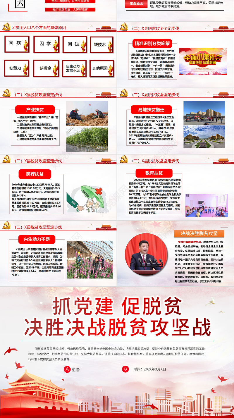 2021抓党建促脱贫决胜决战脱贫攻坚战PPT专题党课课件模板