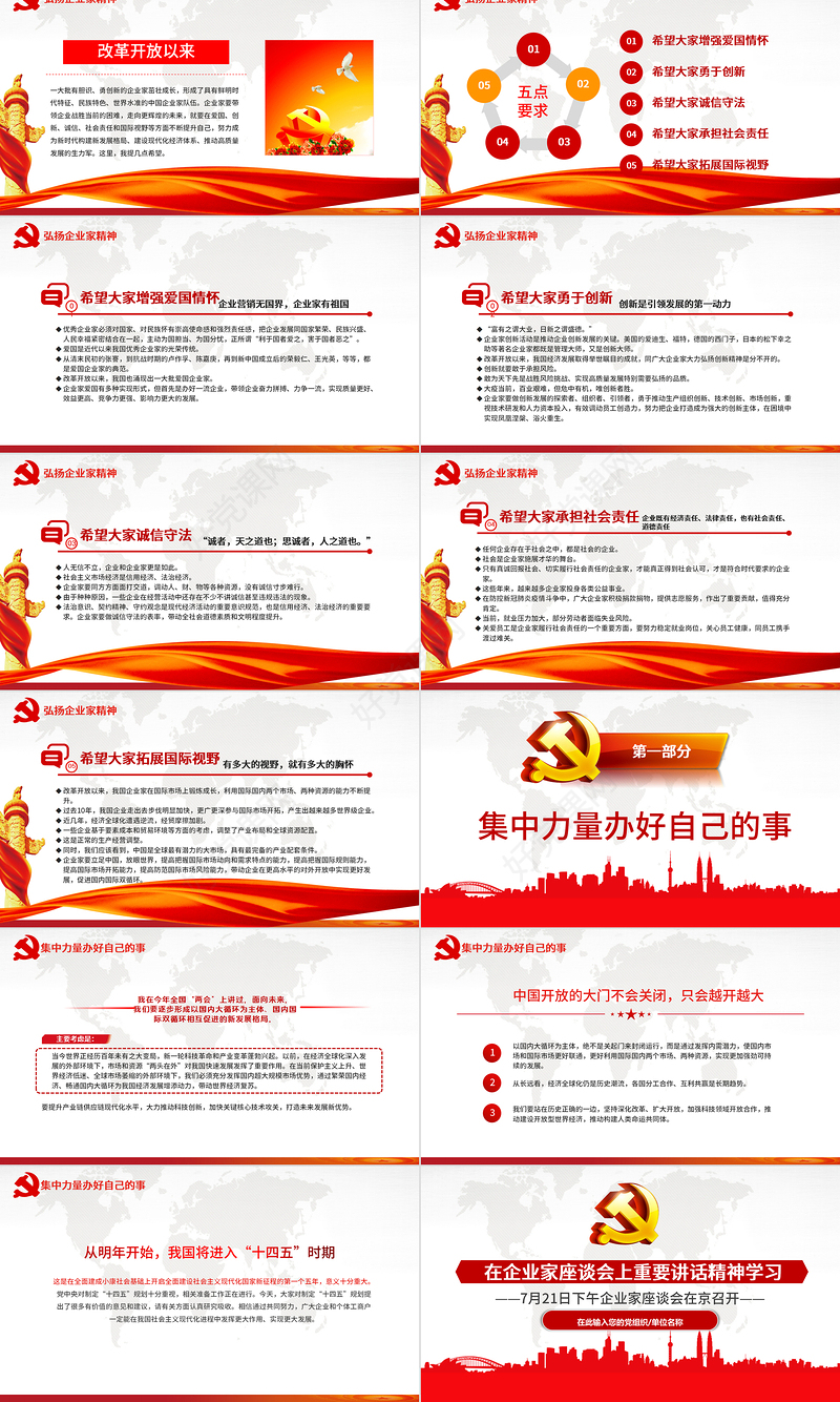在企业家座谈会上重要讲话精神学习PPT模板