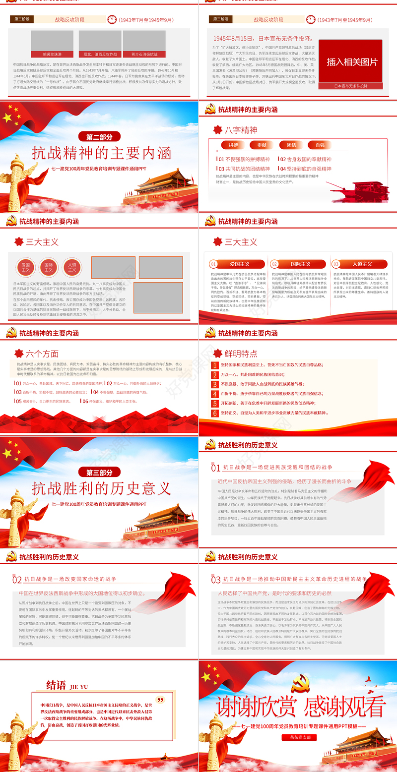 庆祝中国共产党成立100周年抗战精神专题讲座党政党课PPT模板
