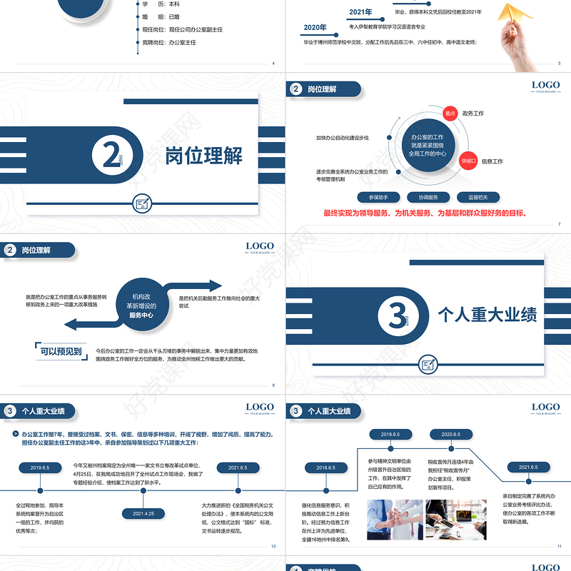 2022办公室主任竞聘报告PPT蓝色学院风部门经理竞聘个人岗位晋升答辩模板