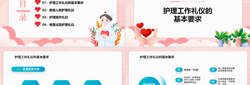 2022护理工作礼仪PPT粉色简约风医院护士护理工作礼仪宣传课件模板