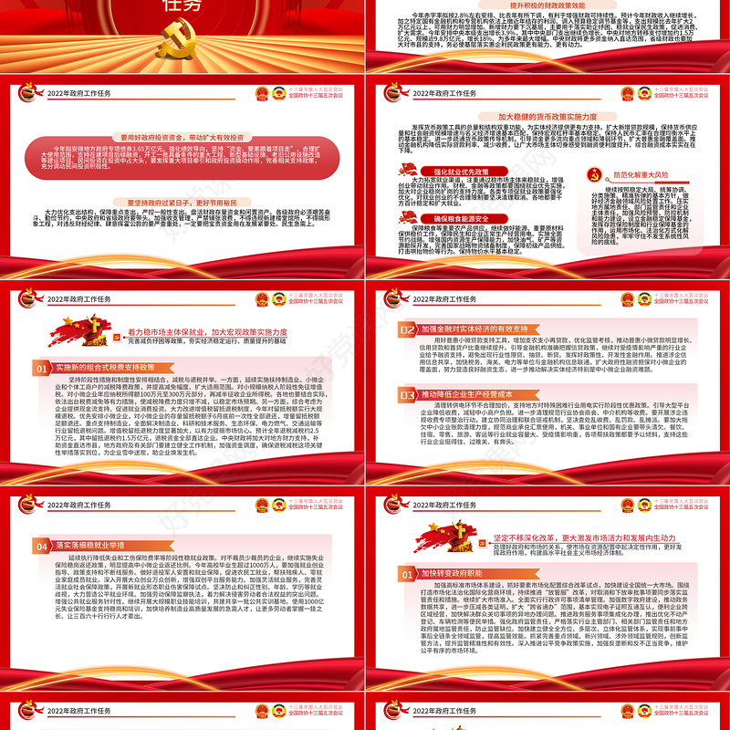 2022全国两会政府工作报告PPT红色大气党政风学习解读两会精神内涵专题课件模板