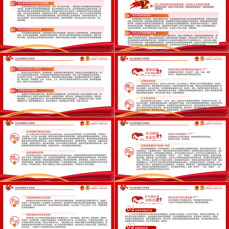 2022全国两会政府工作报告PPT红色大气党政风学习解读两会精神内涵专题课件模板