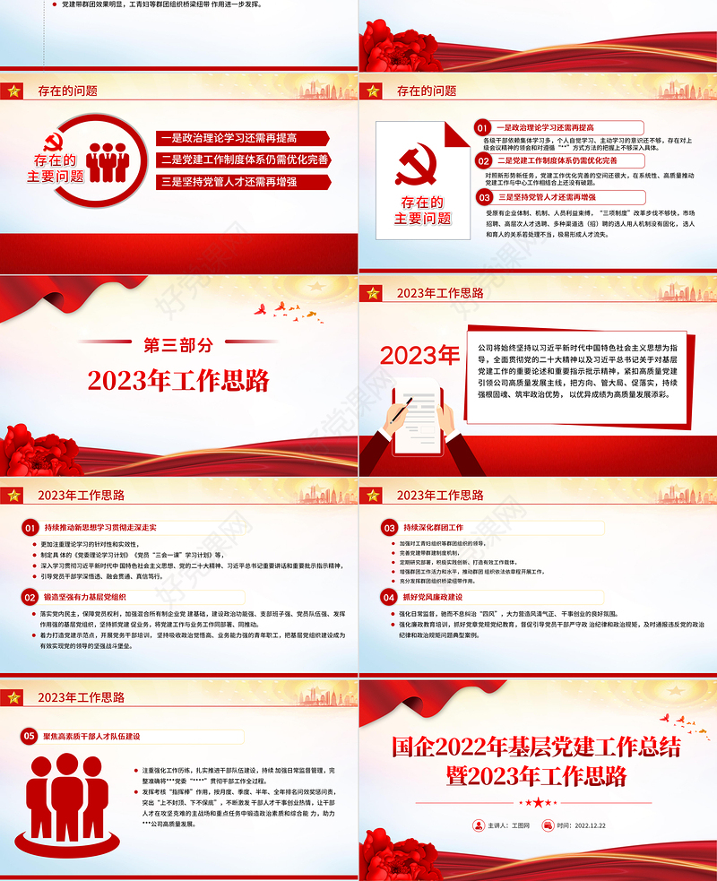 红色精美风国企2022年基层党建工作总结暨2023年工作思路专题党课课件模板