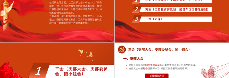 2021三会两制一课PPT红色简洁保持和增强政治性先进性群众性推进从严治团共青团团课模板