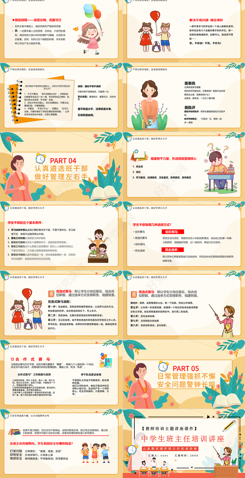2022中学生班主任培训讲座PPT卡通风格教师班主任培训主题讲座课件