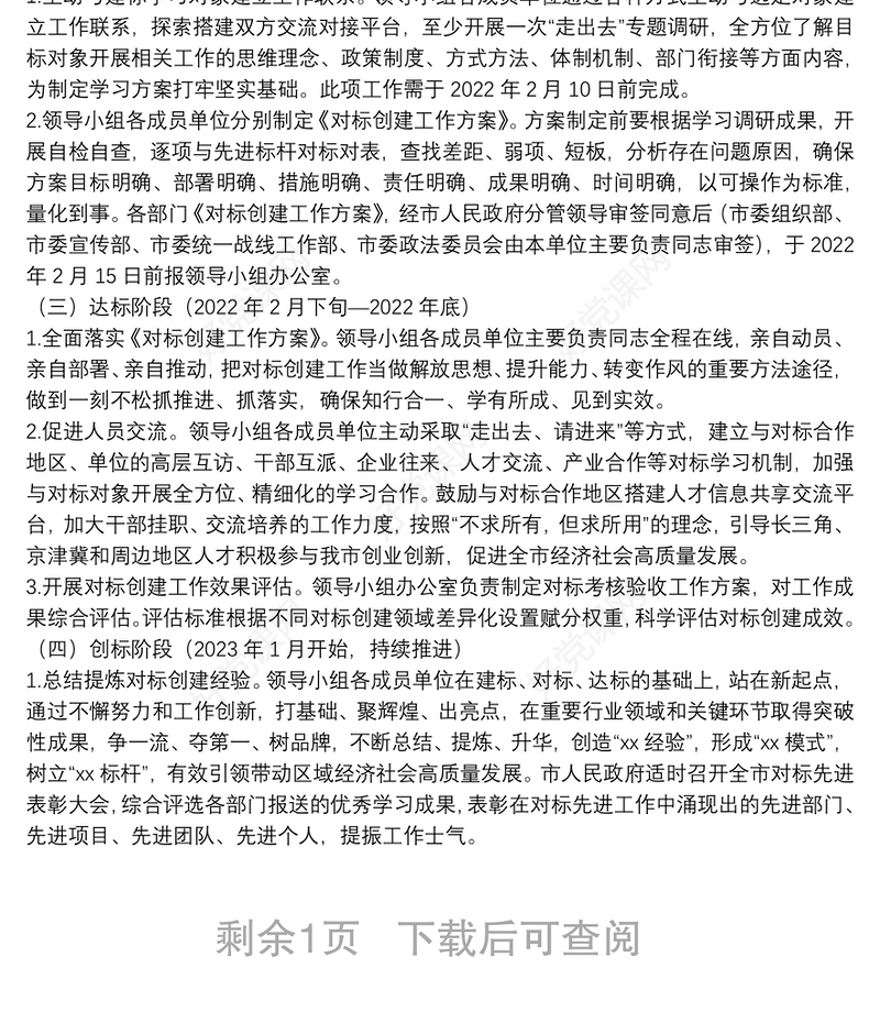  X市对标先进提升创建工作实施方案