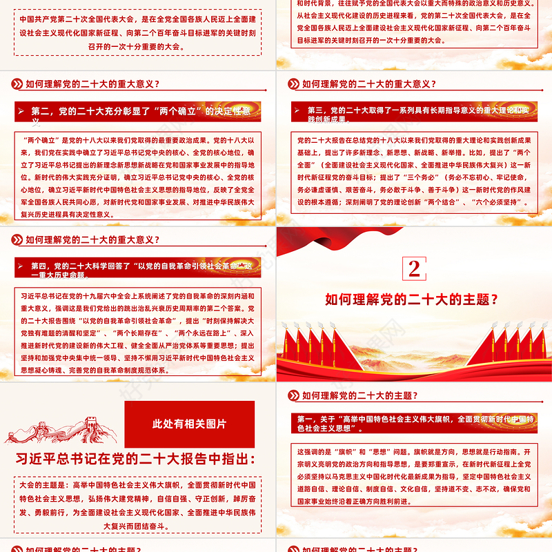 2022党的二十大学习辅导百问PPT精美党政风学习贯彻党的二十大精神党支部建设党政活动知识教育辅导党课课件模板