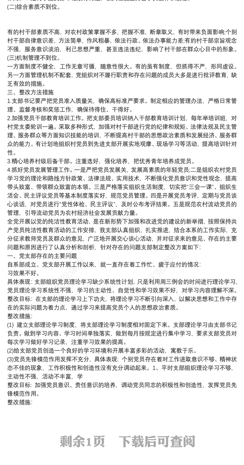 党支部问题清单及整改措施3篇