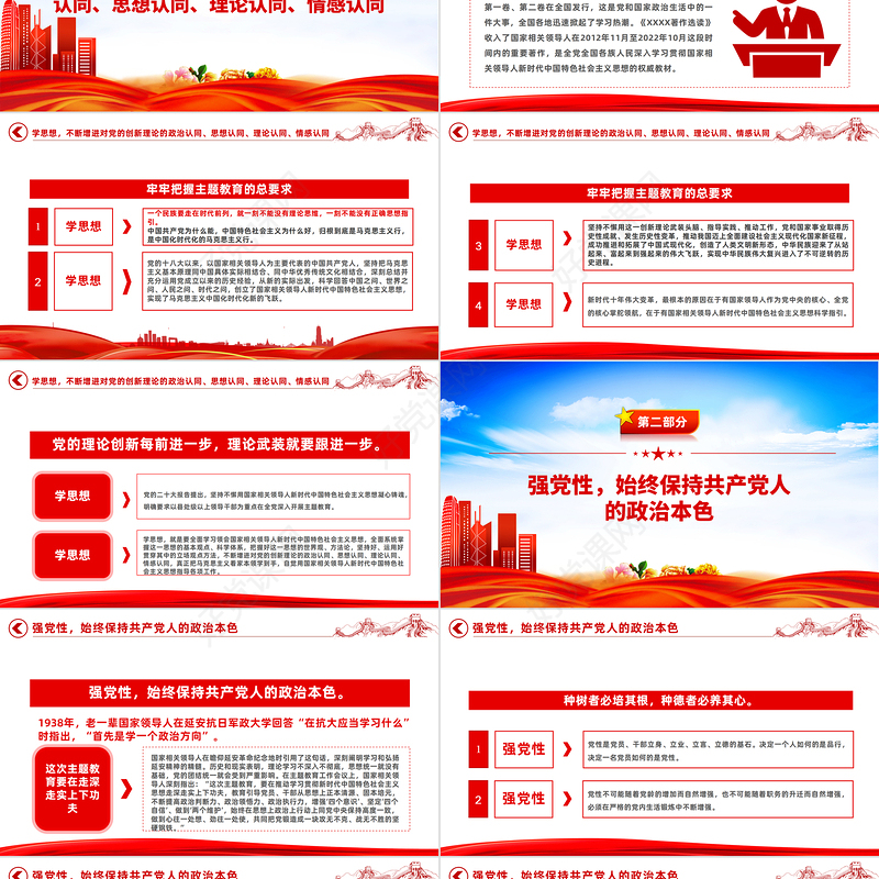 2023学思想强党性重实践建新功主题教育PPT精美党建风扎实抓好主题教育为奋进新征程凝心聚力党课课件模板