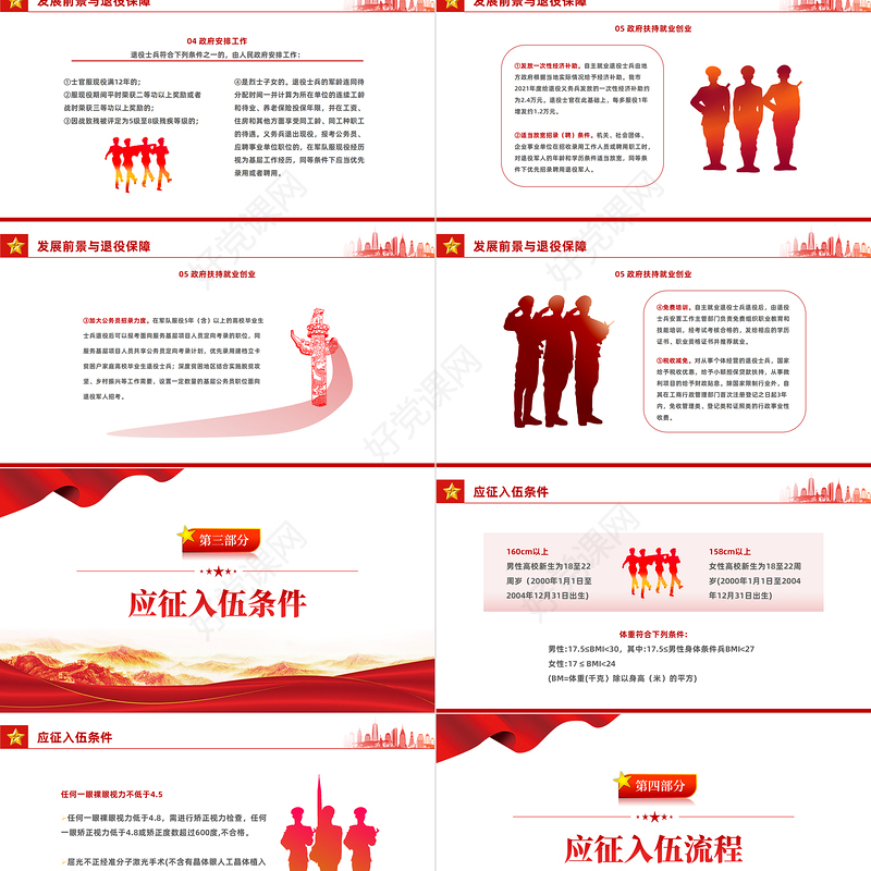 投身绿色军营筑梦无悔青春PPT红色党政风大学生征兵高校宣传讲座课件模板