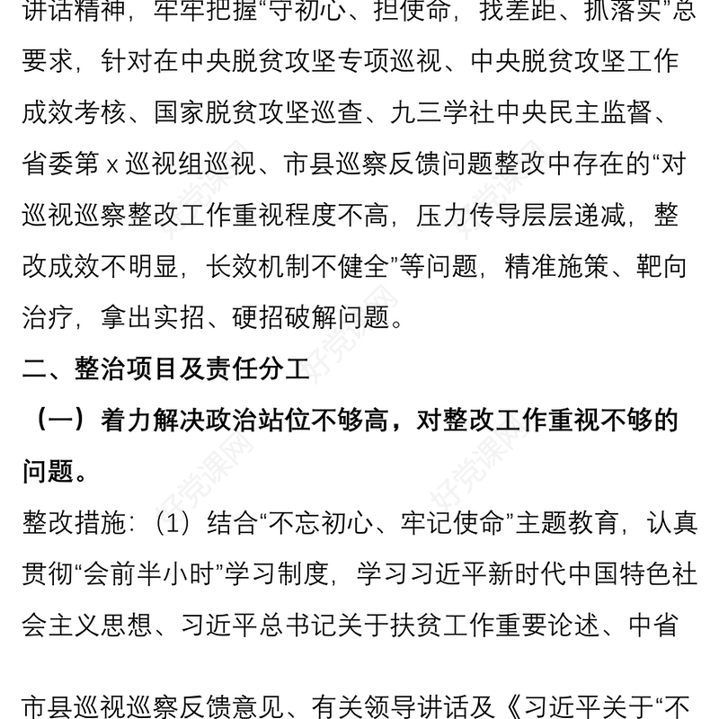 关于专项整治巡视巡察整改存在问题工作方案