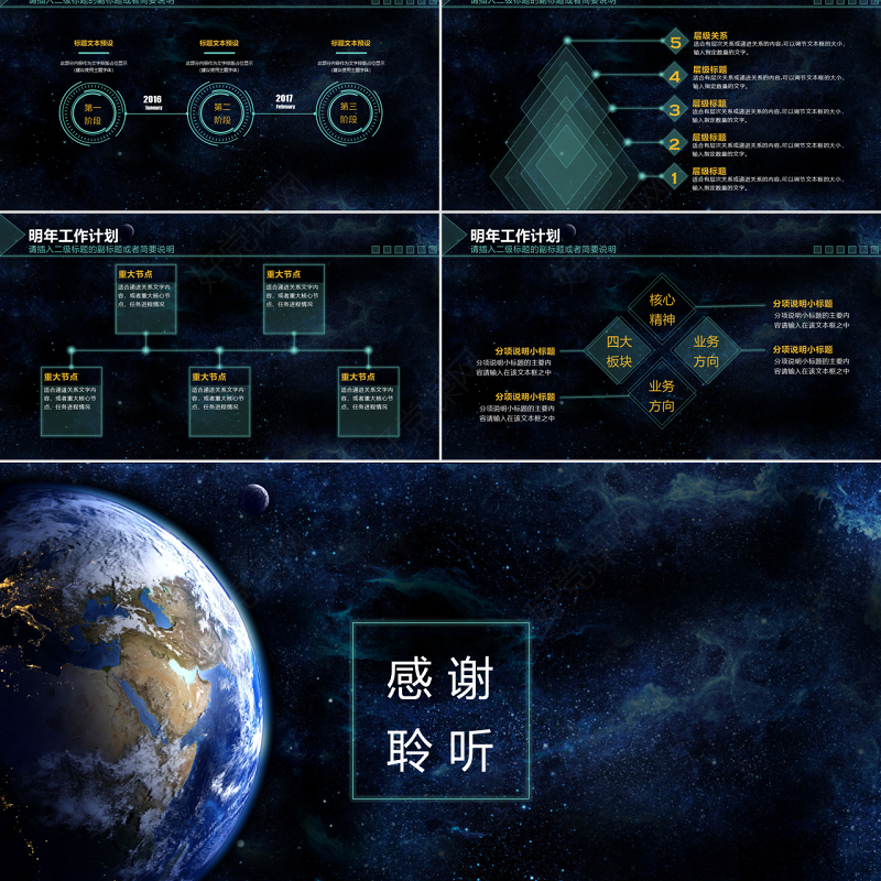 原创年度工作总结科技风星空互联网ppt模板