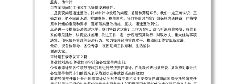 审计进驻表态发言3篇