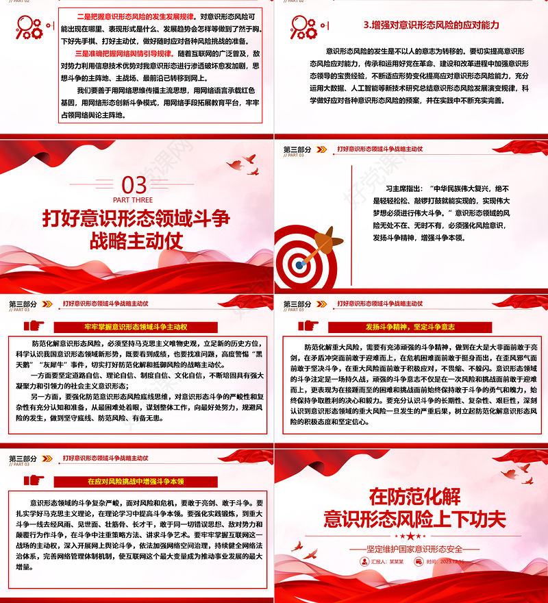 在防范化解意识形态风险阵地上增兵遣将ppt大气精美风坚定维护国家意识形态安全党组织党群党员专题党课课件