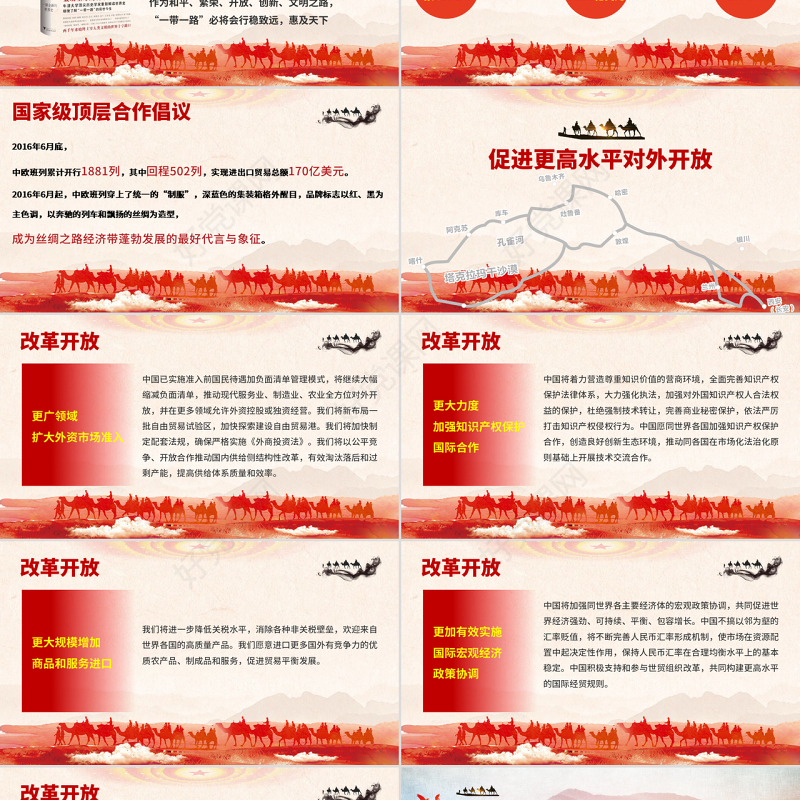 原创地域党课党政风一带一路国际合作高峰论坛PPT模板