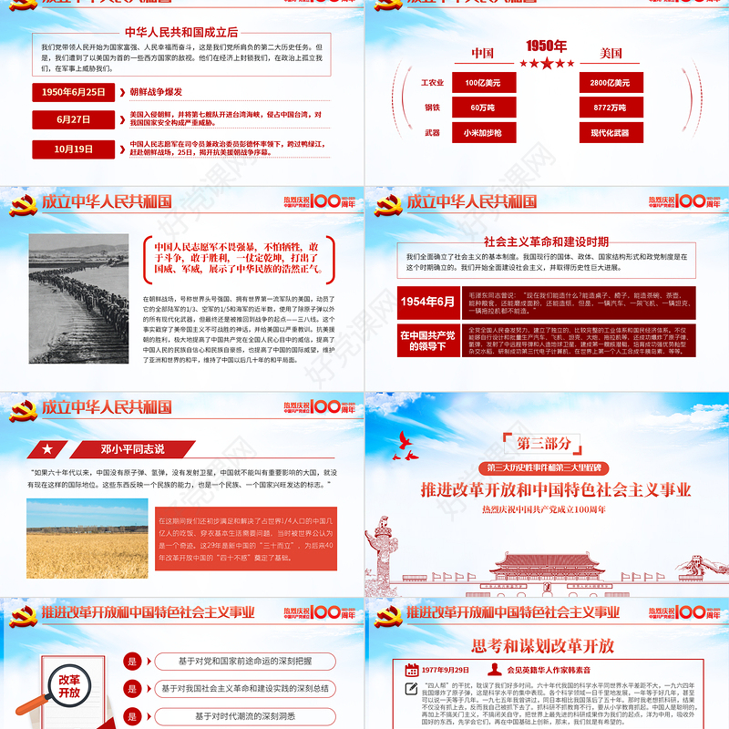 蓝色大气剪纸风从百年历史看党的初心和使命七一建党节建党100周年党课PPT