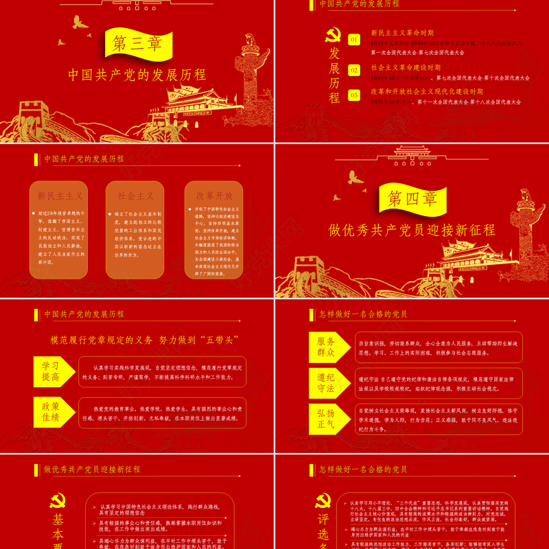 党政红色金色做合格共产党员党课闪亮简洁PPT模板