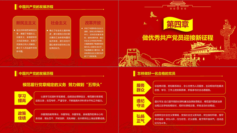 党政红色金色做合格共产党员党课闪亮简洁PPT模板
