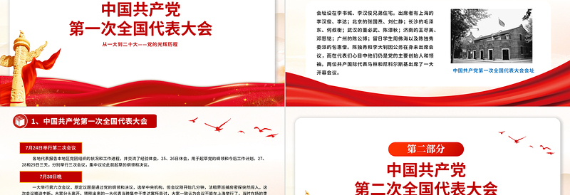 从一大到二十大党的光辉历程PPT精美党政风党史学习课件