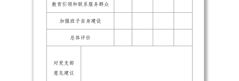 党支部年终民主评议登记表等4张工作材料