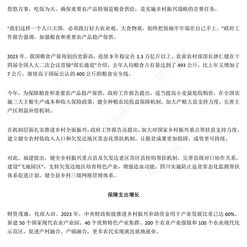 2024扎实推进乡村全面振兴全国两会关键词之四党课PPT(讲稿)