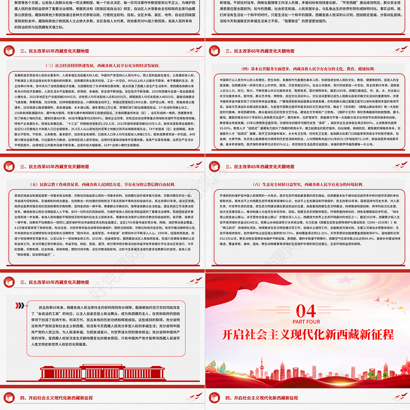 西藏百万农奴解放65周年纪念日PPT简洁党政风西藏3月主题党日课件下载