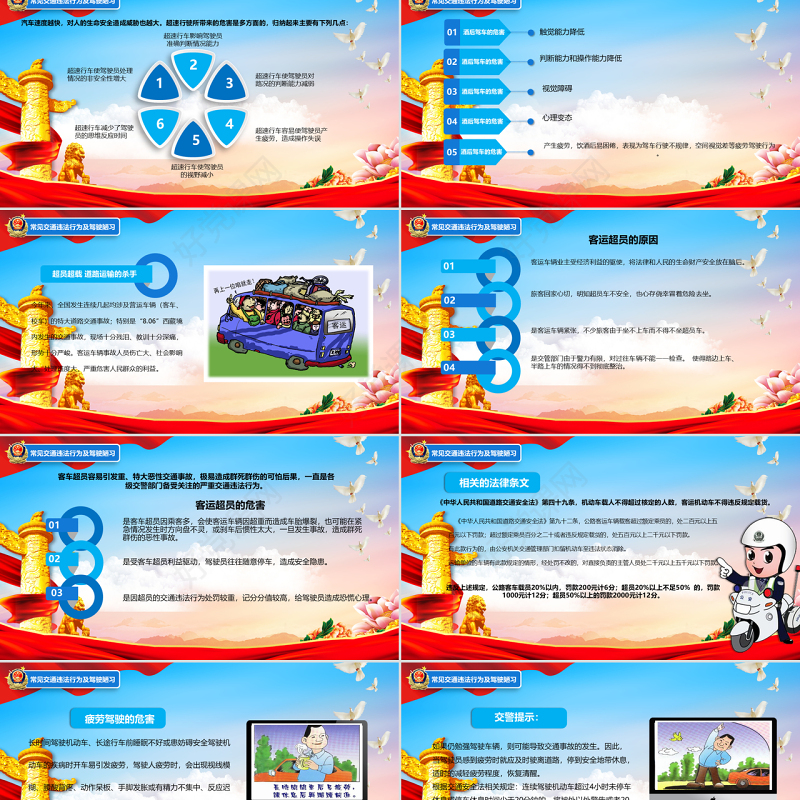 框架完整简约立体交通安全知识培训PPT模板