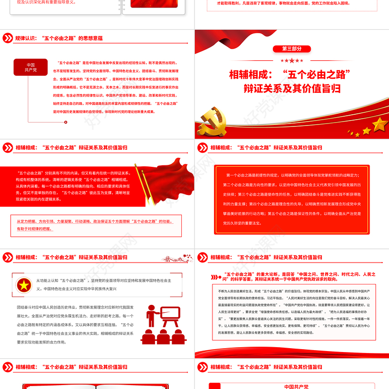 2023“五个必由之路”的思想意蕴与辩证关系论析PPT大气精美风党员干部学习教育专题党课课件