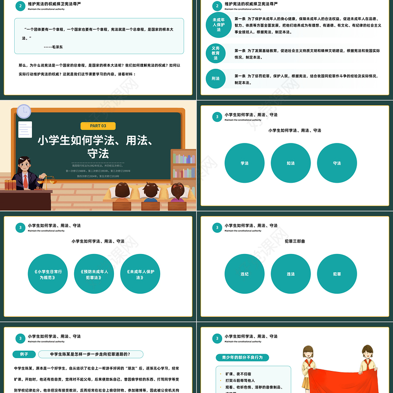2022维护宪法权威性PPT卡通风宪法进校园知识讲座主题班会课件模板