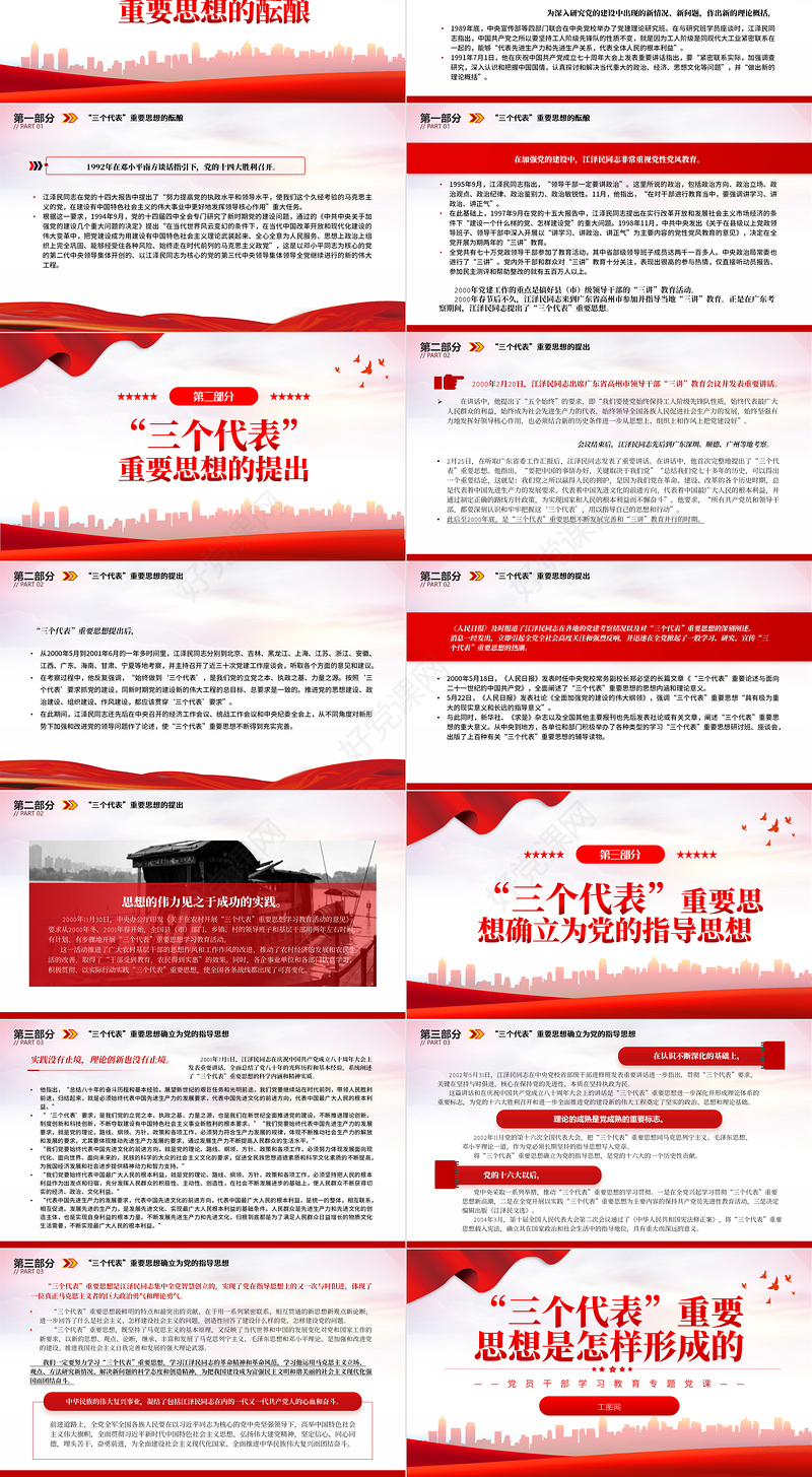 2022“三个代表”重要思想是怎样形成的PPT红色精美风党员干部学习教育专题党课党建课件