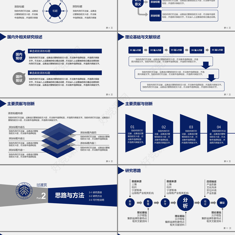 深蓝色大学生研究生毕业论文答辩PPT模板
