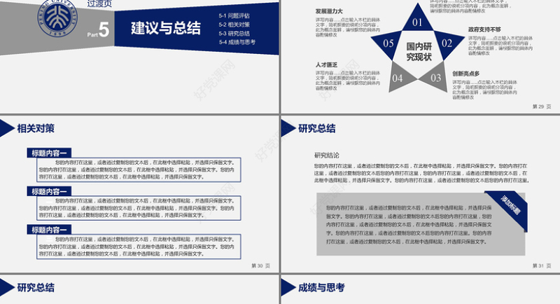 深蓝色大学生研究生毕业论文答辩PPT模板