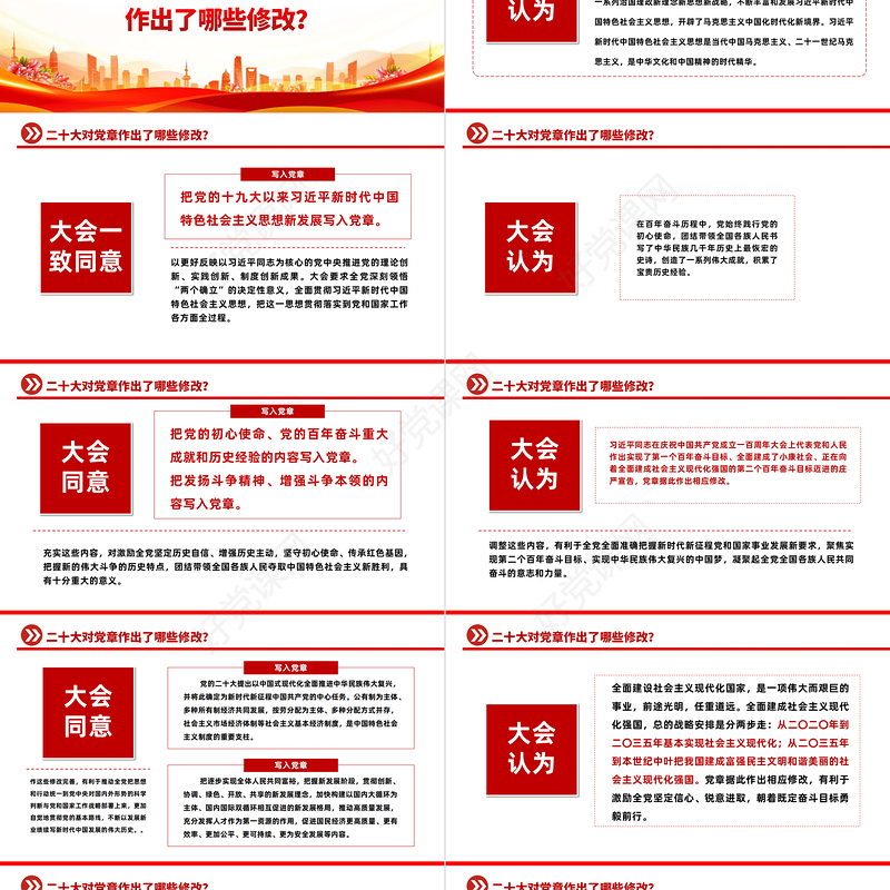 2022哪些新内容写入了党章PPT红色简洁风关于《中国共产党党章（修正案）的决议专题党课党建课件模板