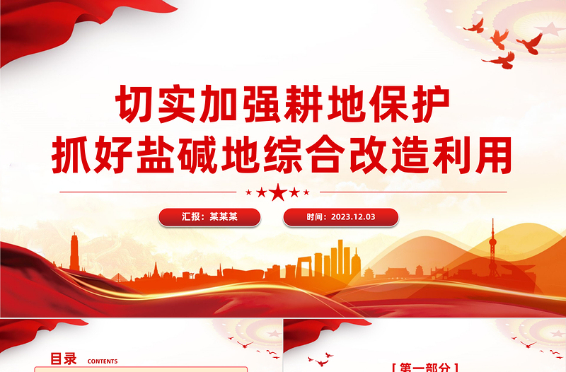 综合改造利用盐碱地PPT红色简洁切实加强耕地保护抓好盐碱地综合改造利用课件模板