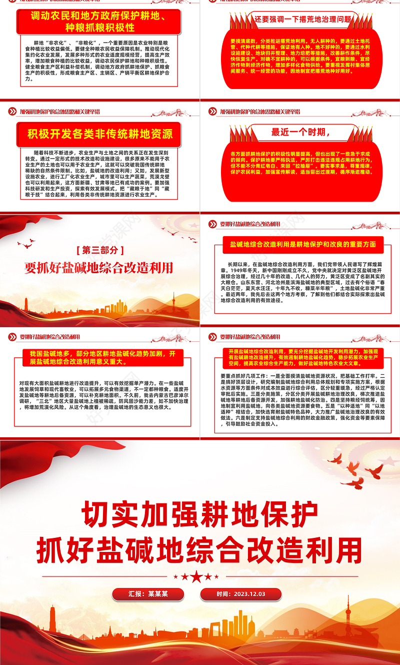 综合改造利用盐碱地PPT红色简洁切实加强耕地保护抓好盐碱地综合改造利用课件模板