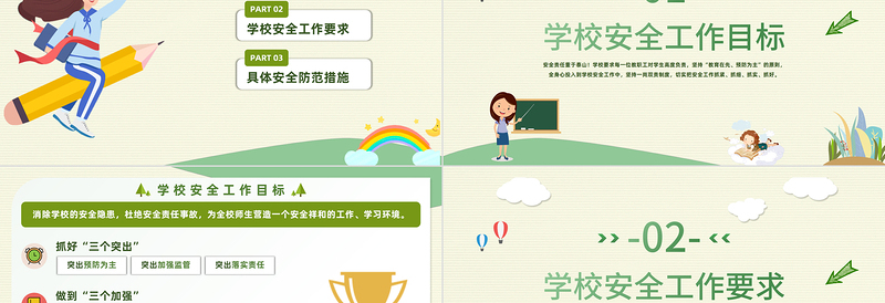 2022学校安全工作会议PPT绿色卡通风秋季开学校园安全工作会议课件模板