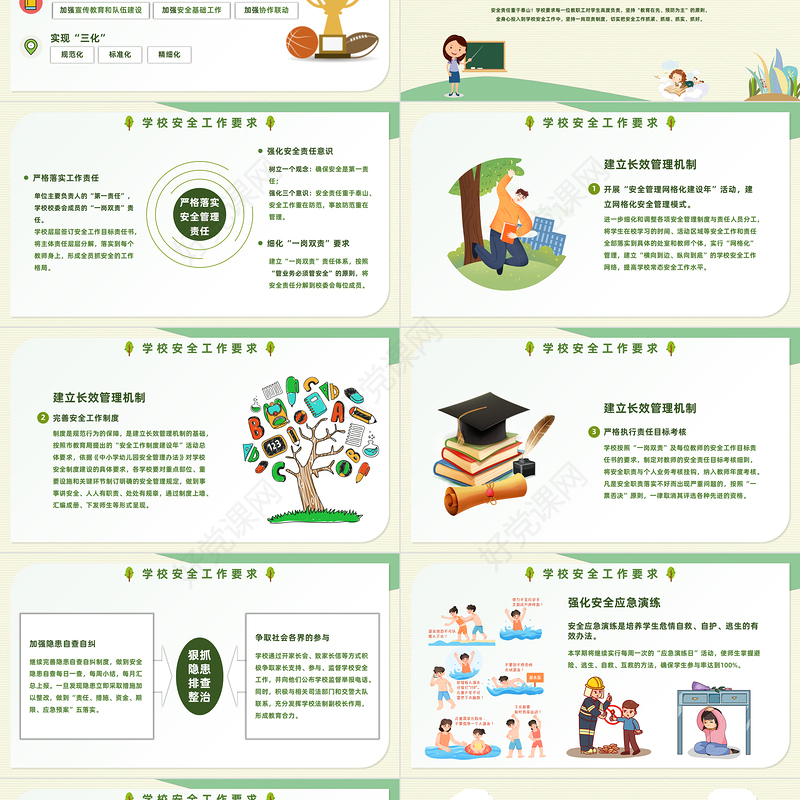 2022学校安全工作会议PPT绿色卡通风秋季开学校园安全工作会议课件模板