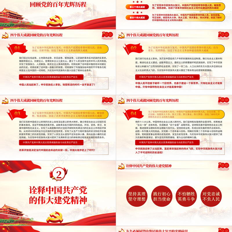 2021庆祝中国共产党成立100周年大会上的重要讲话精神PPT建党100周年专题党课课件