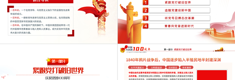 百年征程青运风云PPT党建风2022年团史知识专题辅导党课课件模板