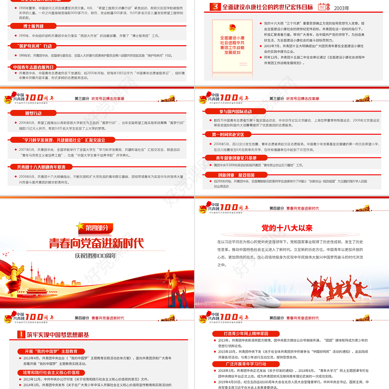百年征程青运风云PPT党建风2022年团史知识专题辅导党课课件模板